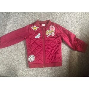 Disney Tutu Couture Girls Magenta Quilted Bomber Jacket Princess Patches Sz 7/8